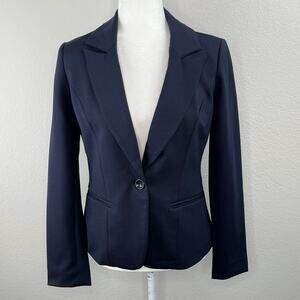 Magaschoni Navy Blue Single Breasted One Button Peak Lapel Blazer NWT Size 12